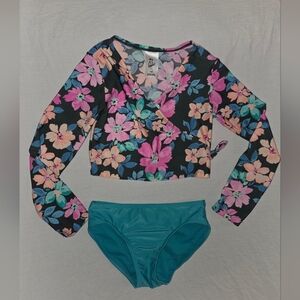 art class Floral Kids Swim Rashguard Set - Pink and Blue